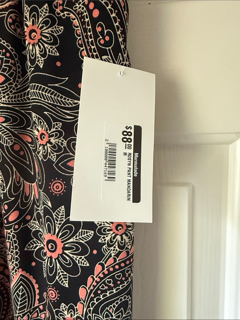 NWT SOY CONCEPT Paisley Wide-Leg Lounge Pants in Black and Coral, medium